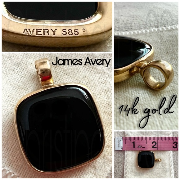 14k gold James Avery onyx black square chiclet-shape, generous think bale LUXURY - Picture 14 of 14